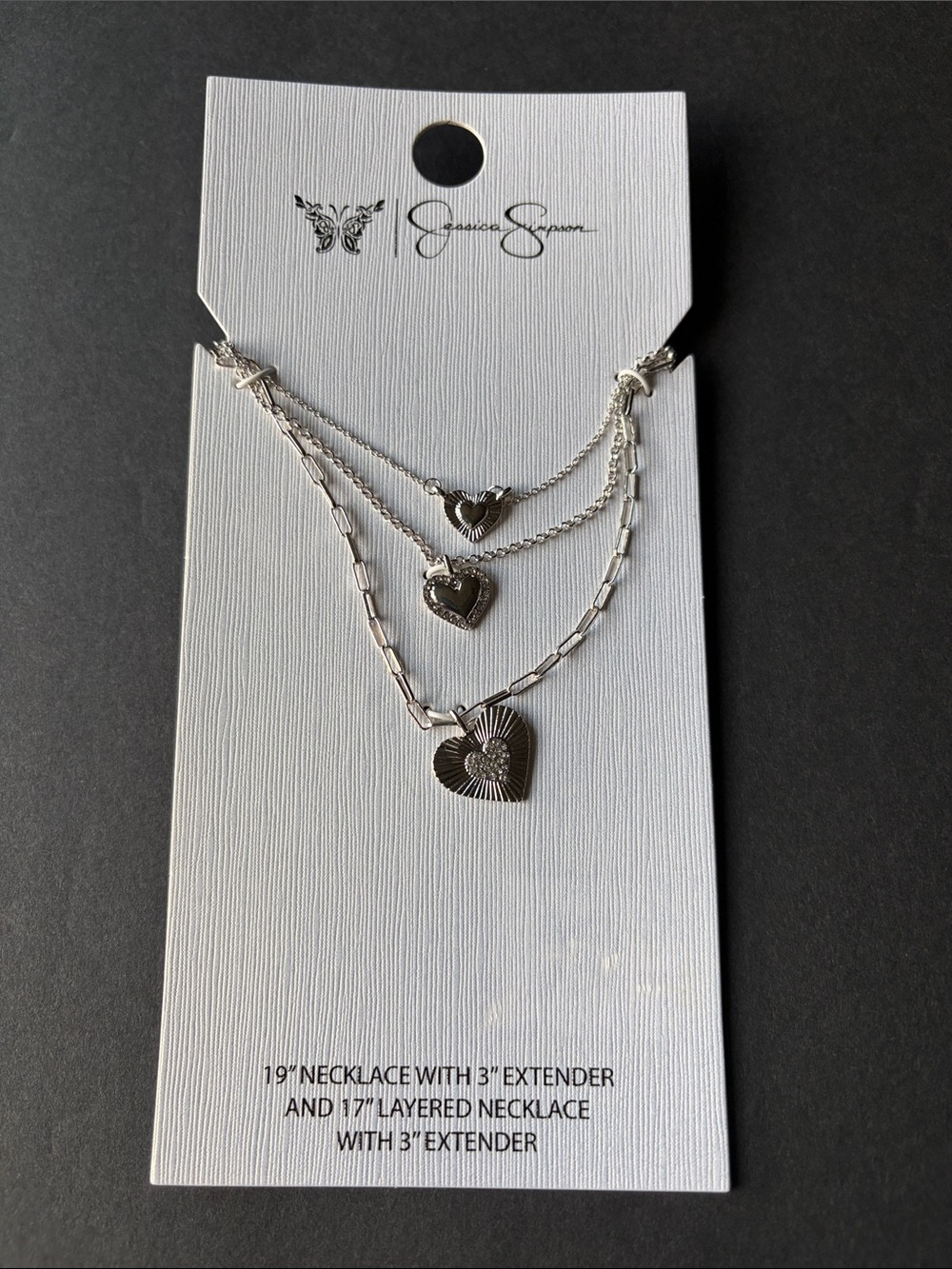 Jessica Simpson Silver Layered Heart Charm Necklace